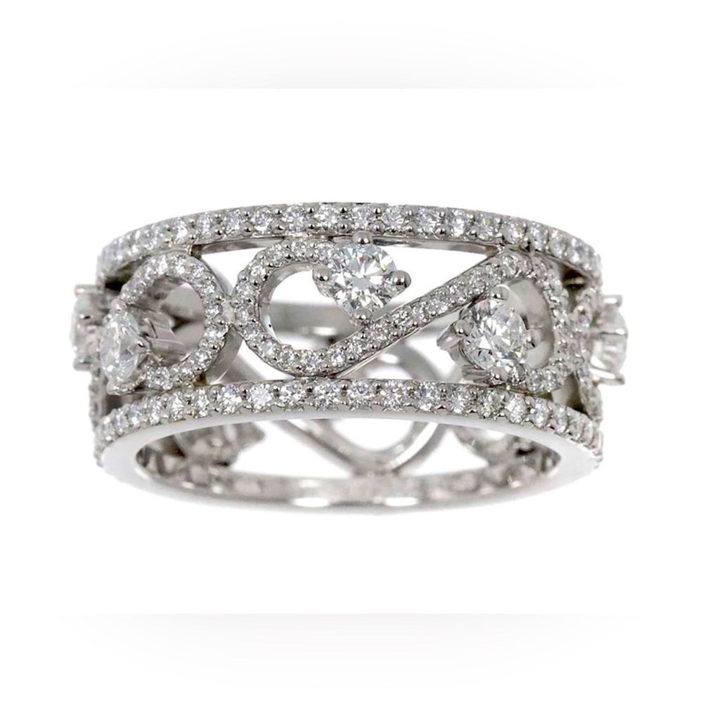 Tiffany & Co Platinum Diamond Enchant Scroll Wide Band Ring  Size 7